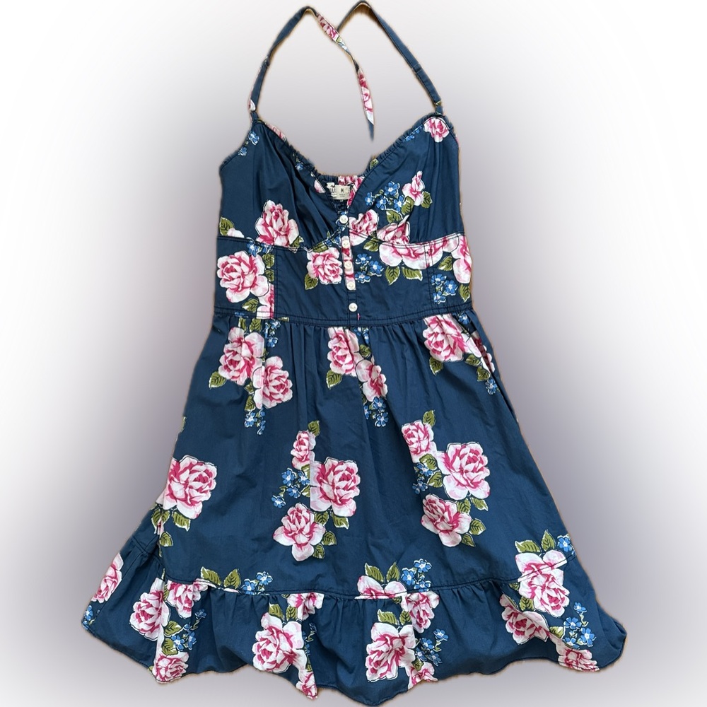 Hollister Navy Blue Floral Criss Cross Strap Dress